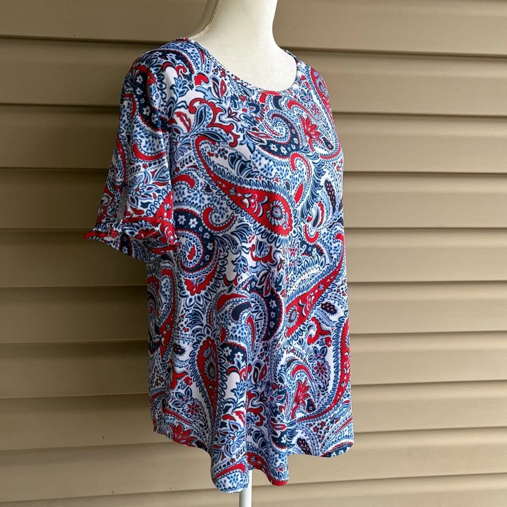 •Ruby Rd.• Paisley Short Sleeve Knit Top – Size Medium - Picture 4 of 8